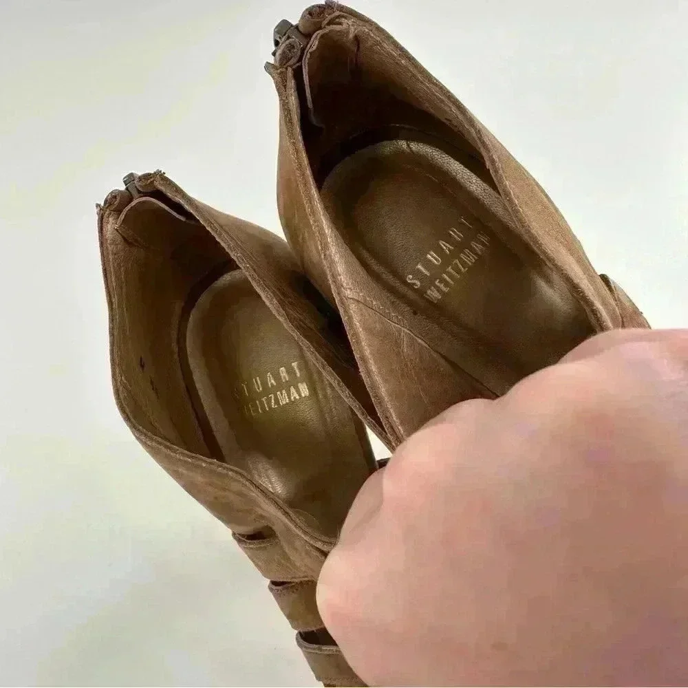 Stuart Weitzman womens platform ankle booties size 8.5 tan nubuck leather